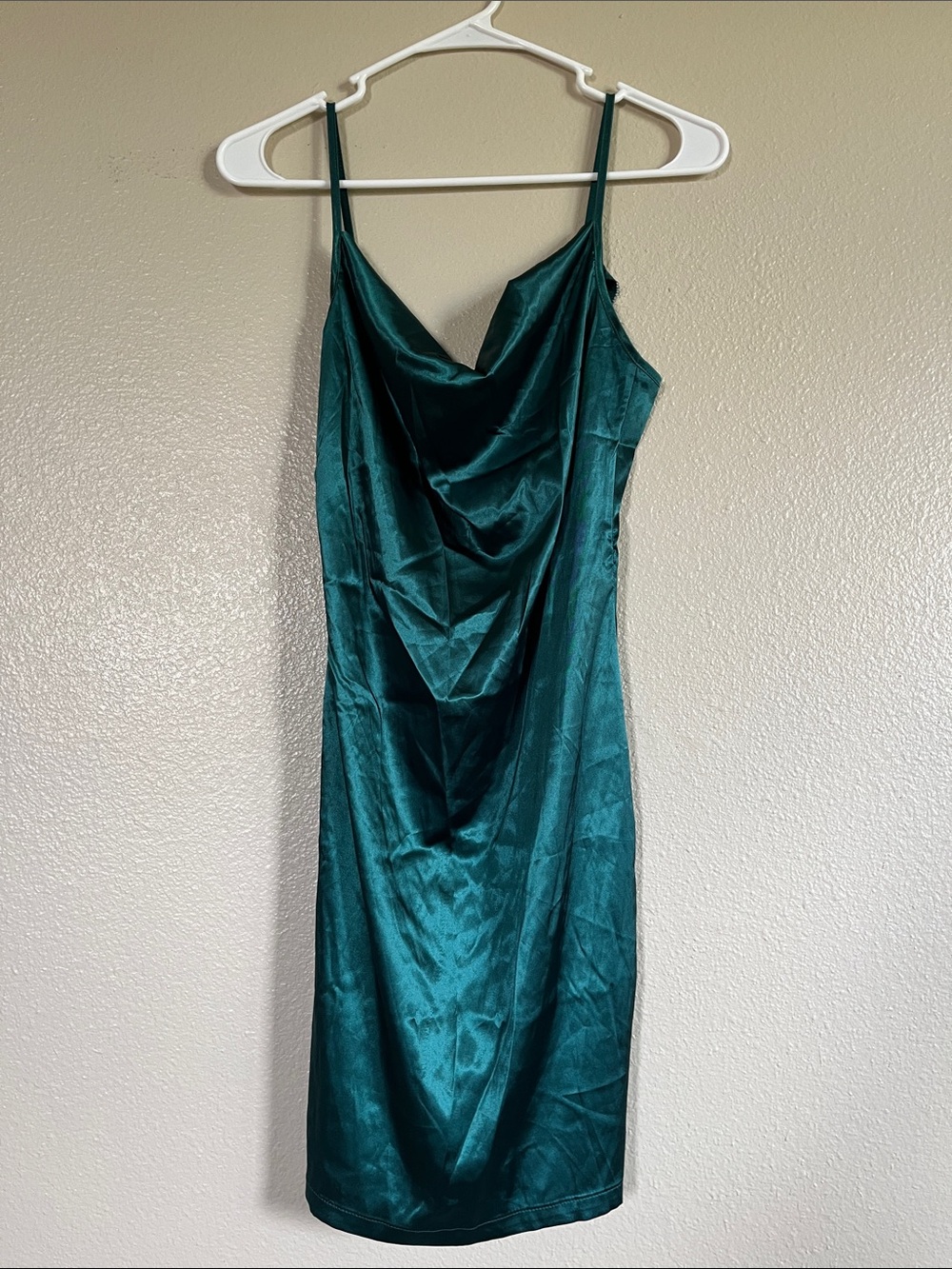Emerald Green Satin Cowl Neck Slip Dress